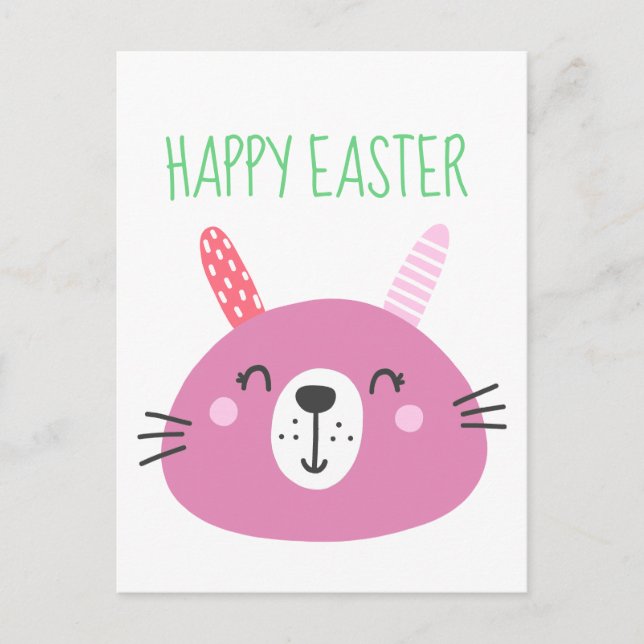 Cute Pink Easter Bunny Holiday Postcard (Front)