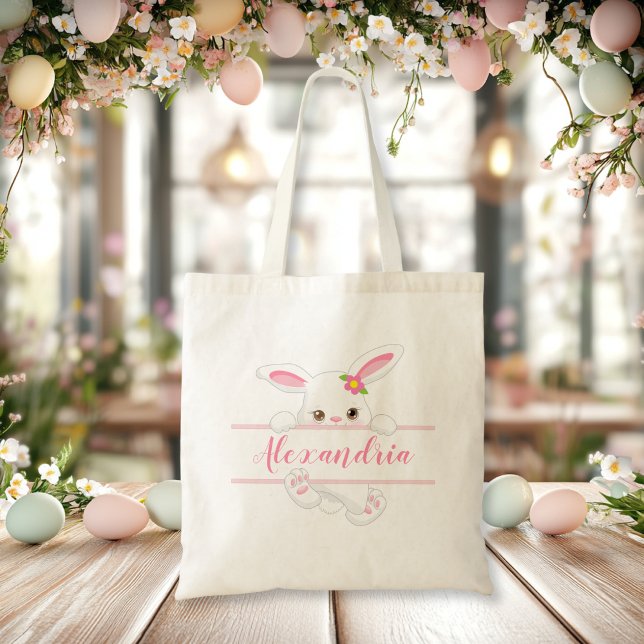 Cute Pink Easter Bunny Personalized Girl Tote Bag (Cute Pink Easter Bunny Personalized Girl Tote Bag)