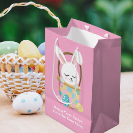 Cute Pink Easter Bunny Personalized Girls Medium Gift Bag