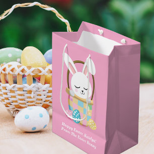Cute Pink Easter Bunny Personalized Girls Medium Gift Bag