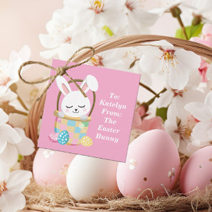 Cute Pink Easter Bunny Personalized Kids Party Favour Tags