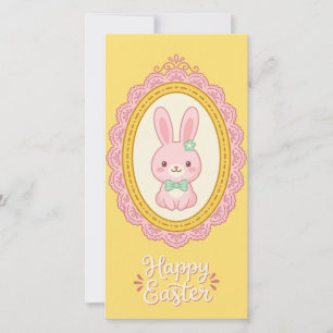 Cute Pink Easter Bunny Portrait  Holiday Card