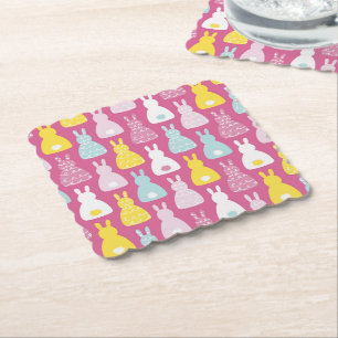 Cute Pink Easter Bunny Rabbit Paper Coaster