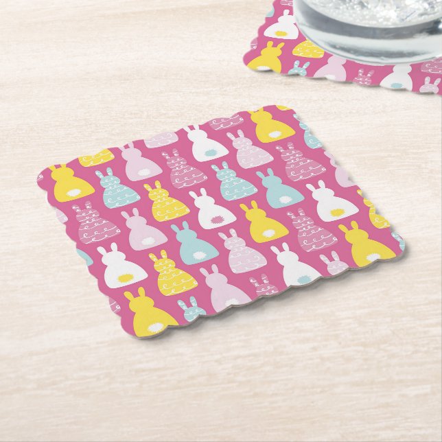 Cute Pink Easter Bunny Rabbit Paper Coaster (Angled)