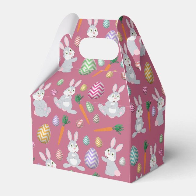 Cute Pink Easter Bunny Rabbit Pattern Favor Box (Front Side)