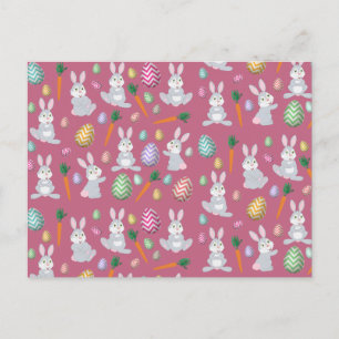 Cute Pink Easter Bunny Rabbit Pattern Holiday Postcard