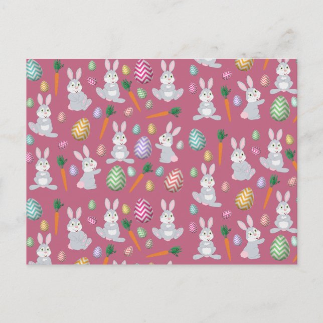 Cute Pink Easter Bunny Rabbit Pattern  Holiday Postcard (Front)