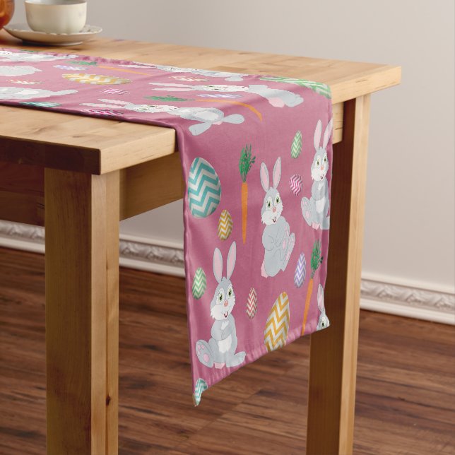 Cute Pink Easter Bunny Rabbit Pattern  Short Table Runner (In Situ)