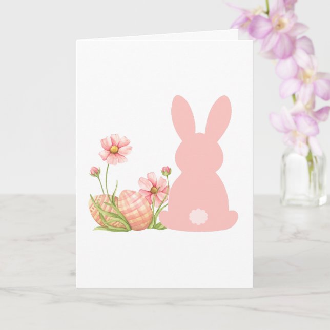 Cute Pink Easter Bunny with Spring Flowers  Card (Orchid)