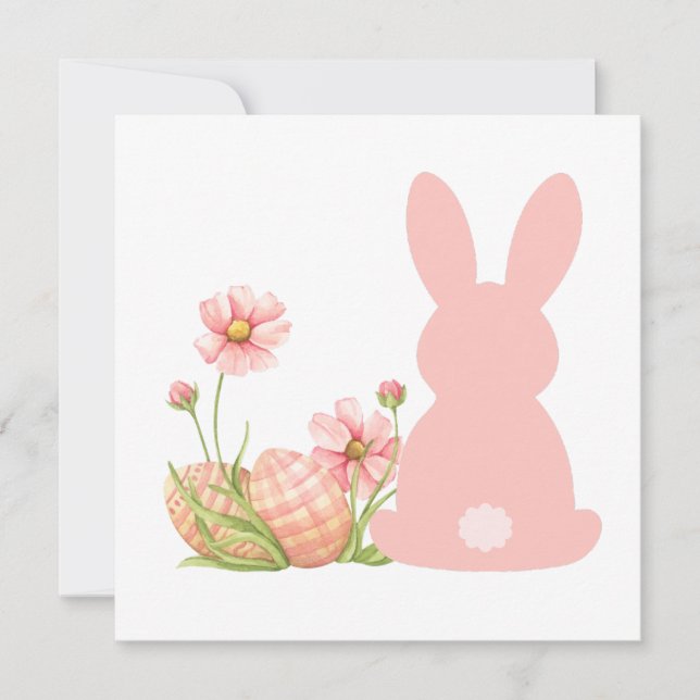 Cute Pink Easter Bunny with Spring Flowers  Invitation (Front)