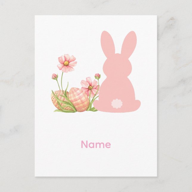 Cute Pink Easter Bunny with Spring Flowers  Postcard (Front)