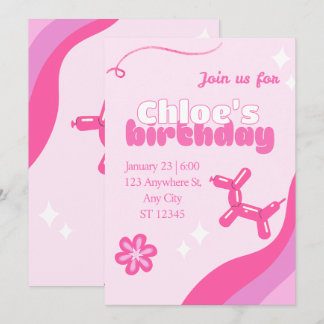 Cute pink editable birthday invite