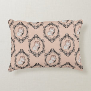 Cute Pink Elegant Butterfly Damask Pattern Accent Pillow