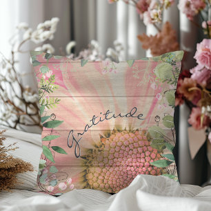 Cute Pink Elegant Rustic Floral Typography Throw Pillow