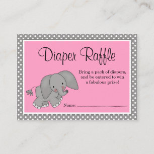 Cute Pink Elephant Baby Shower Diaper Raffle Enclosure Card