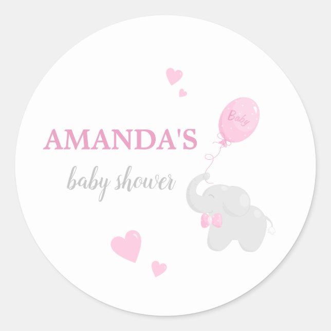 Cute Pink Elephant Baby Shower Girl Sticker (Front)