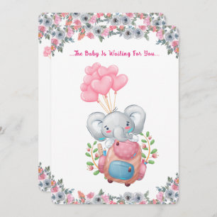 Cute Pink Elephant Baby Shower Invitation
