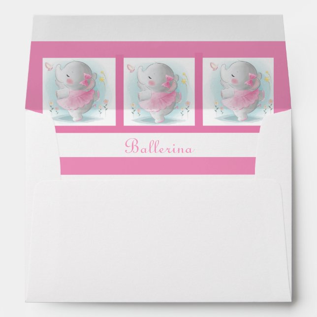 Cute Pink Elephant Ballerina Baby Shower Envelope (Back (Bottom))