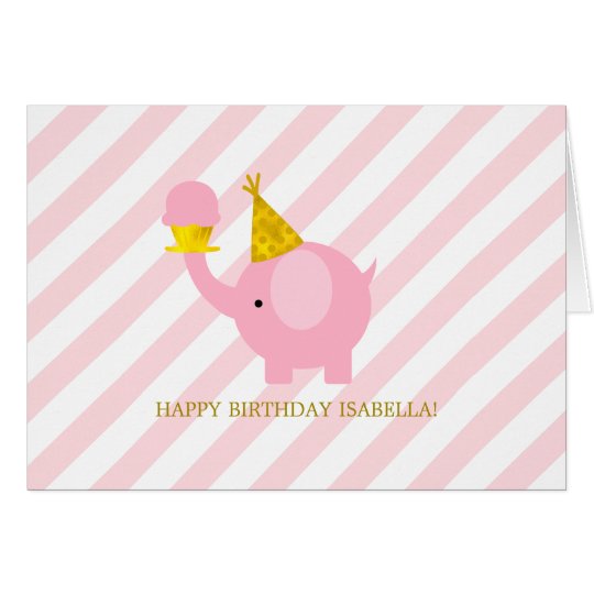 Cute Pink Elephant Birthday Card