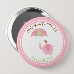 Cute Pink Elephant Boy Baby Shower Personalized 4 Inch Round Button
