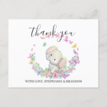 Cute Pink Elephant Butterflies Thank You  Card