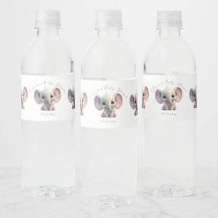 Cute Pink Elephant Girl Baby Shower Water Bottle Label