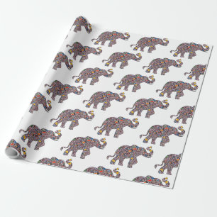 Cute Pink Elephant in a Psychedelic Cheetah Patter Wrapping Paper