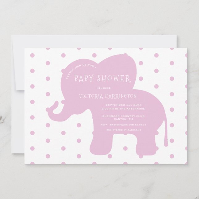 Cute Pink Elephant Polkadots  Baby Shower  Invitation (Front)
