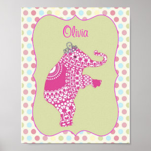 Cute Pink Elephant Princess  Personalized Poster