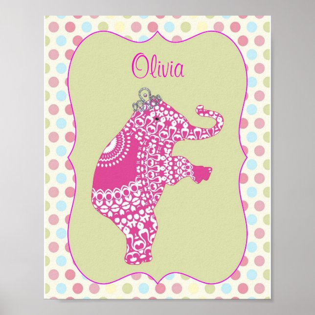 Cute Pink Elephant Princess  Personalized Poster (Front)