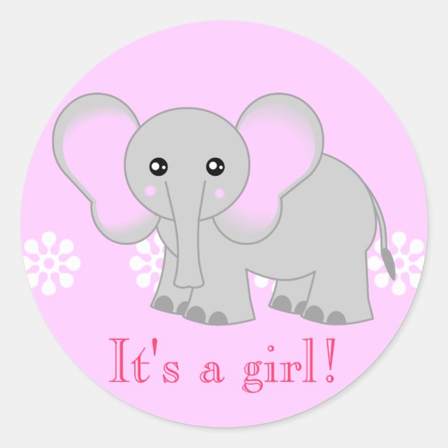 Cute Pink Elephant Stickers - It's a girl! (Front)