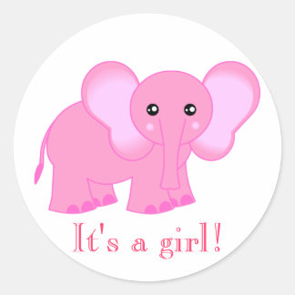 Cute Pink Elephant Stickers - It's a girl!