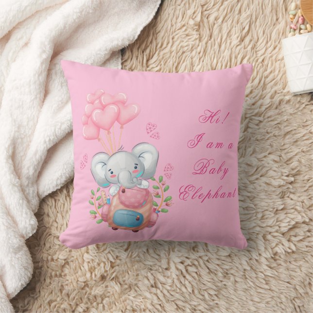 Cute Pink Elephant Throw Pillow (Blanket)