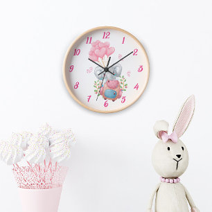 Cute Pink Elephant Wall Clock   Decor Baby Room