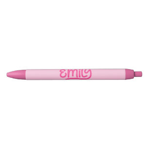 Cute Pink Emily Handwriting Typography Black Ink Pen