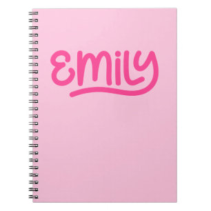 Cute Pink Emily Handwriting Typography Notebook