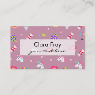cute pink emoji unicorns candies flowers lollipops business card