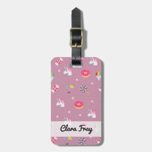 cute pink emoji unicorns candies flowers lollipops luggage tag