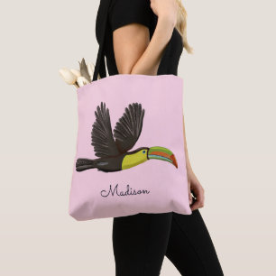 Cute Pink Exotic Tropical Toucan Bird Custom Tote Bag