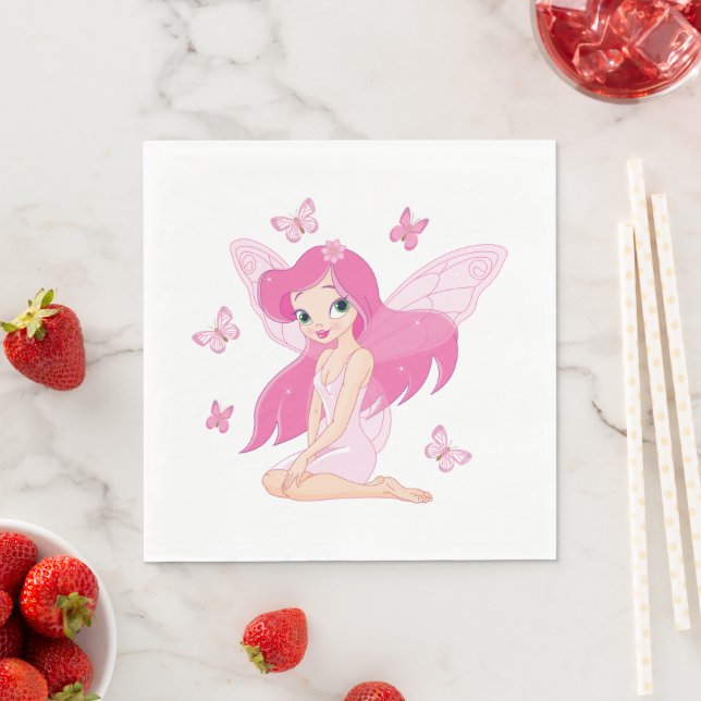 Cute Pink Fairy and Magical Butterflies Napkin (Insitu)