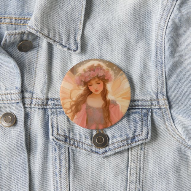 Cute Pink Fairy Fantasy Painting 3 Inch Round Button (In Situ)
