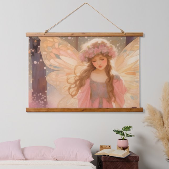 Cute Pink Fairy Fantasy Painting Hanging Tapestry (Bedroom)