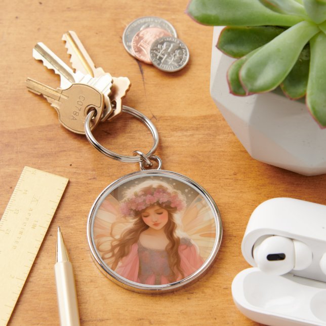 Cute Pink Fairy Fantasy Painting Keychain (Desk)