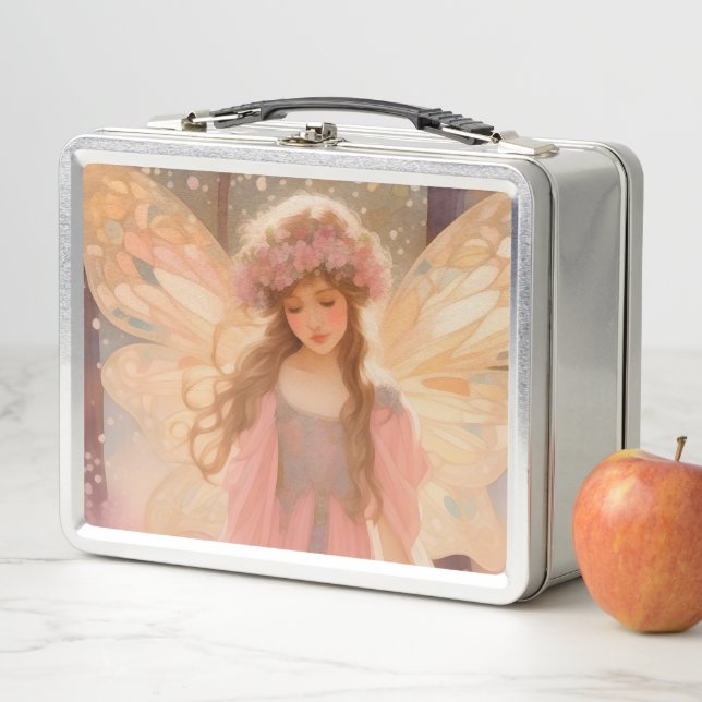 Cute Pink Fairy Fantasy Painting Metal Lunch Box (In Situ)