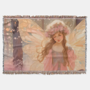 Cute Pink Fairy Fantasy Painting Throw Blanket