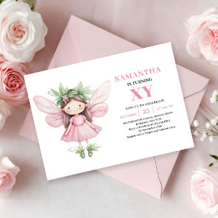 Cute Pink Fairy Girl Birthday Magical invitation