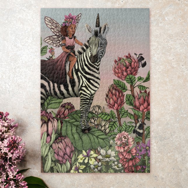 Cute Pink Fairy on Zebra Unicorn Floral Art  Jigsaw Puzzle (Creator Uploaded)