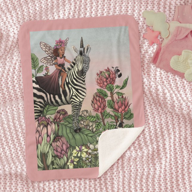 Cute Pink Fairy on Zebra Unicorn Floral Art  Sherpa Blanket (Creator Uploaded)