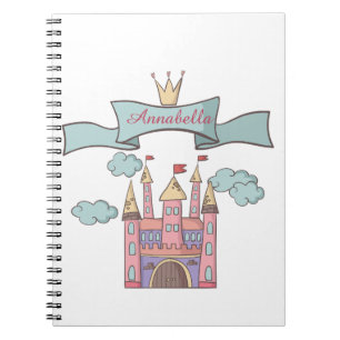 Cute Pink Fairy Tale Princess Castle Custom Name Notebook