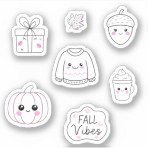 cute pink fall stickers pack